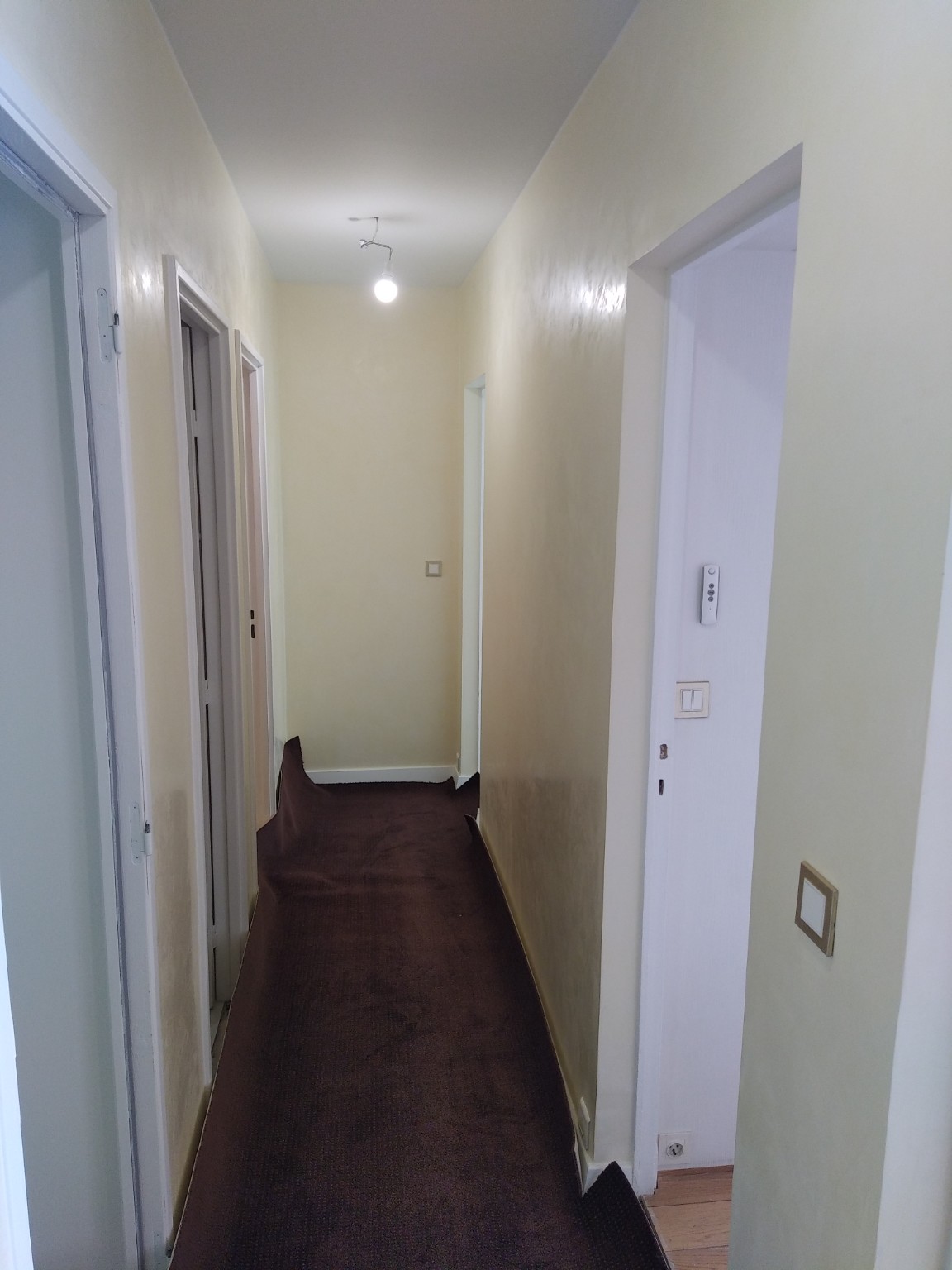 Couloir rénové avec éclairage encastré et parquet